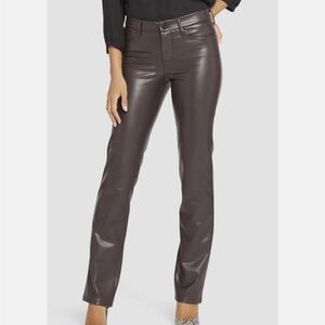 NYDJ Sculpt-Her Collection Faux Leather Marilyn Straight Pants - Cordovan